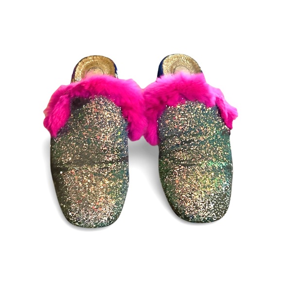 Christian Louboutin Boudiva Glitter Fur House Slip On Mules Slippers Flats - Picture 7 of 11